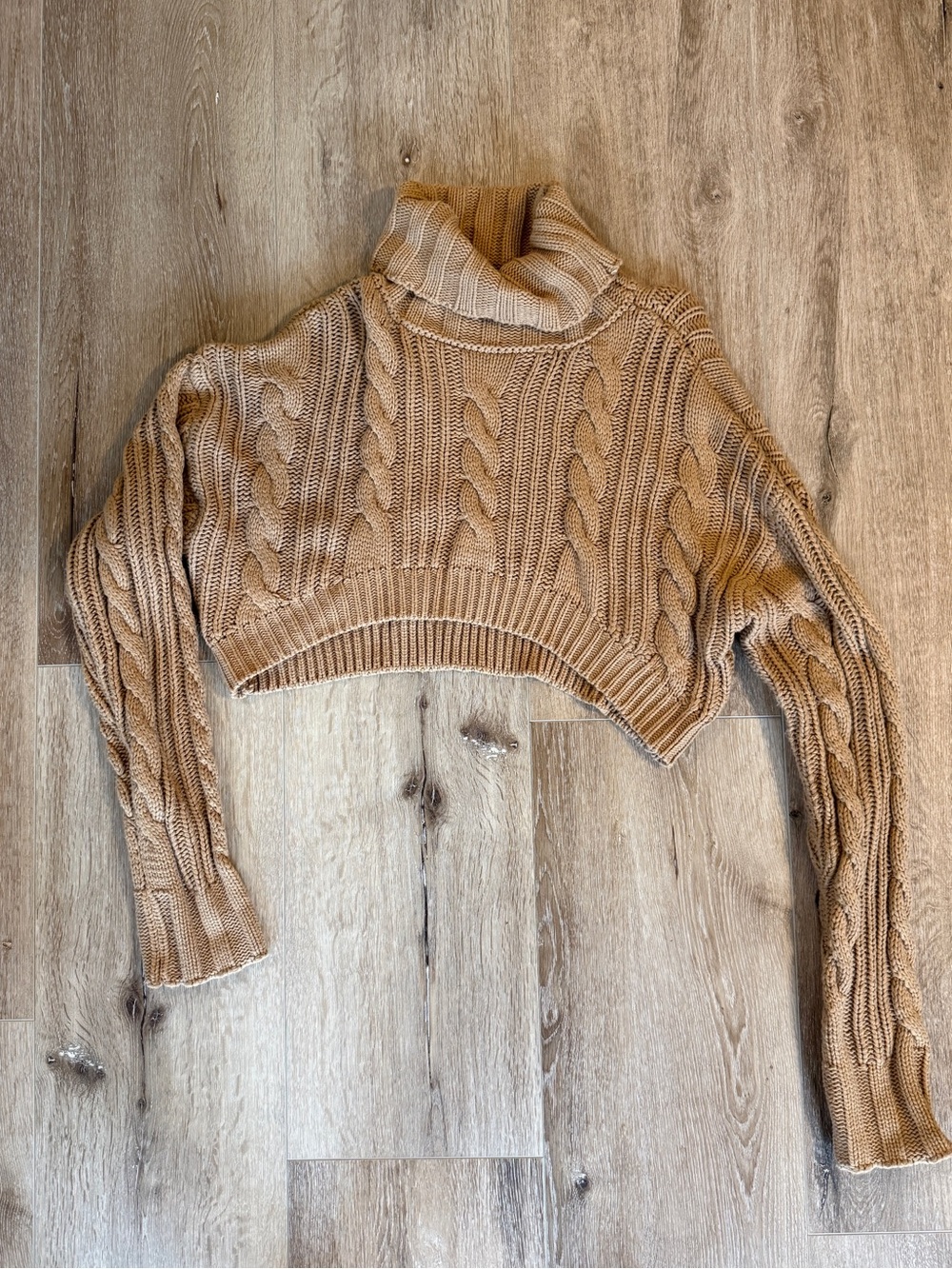 HYFVE Cropped Cable Knit Turtleneck Sweater - Tan
